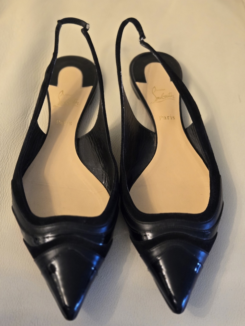 Christian Louboutin Women's Black Pointed Slingback Flats - Picture 5 of 15
